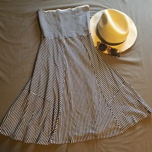 American Eagle Strappless Dress Navy White Stripes